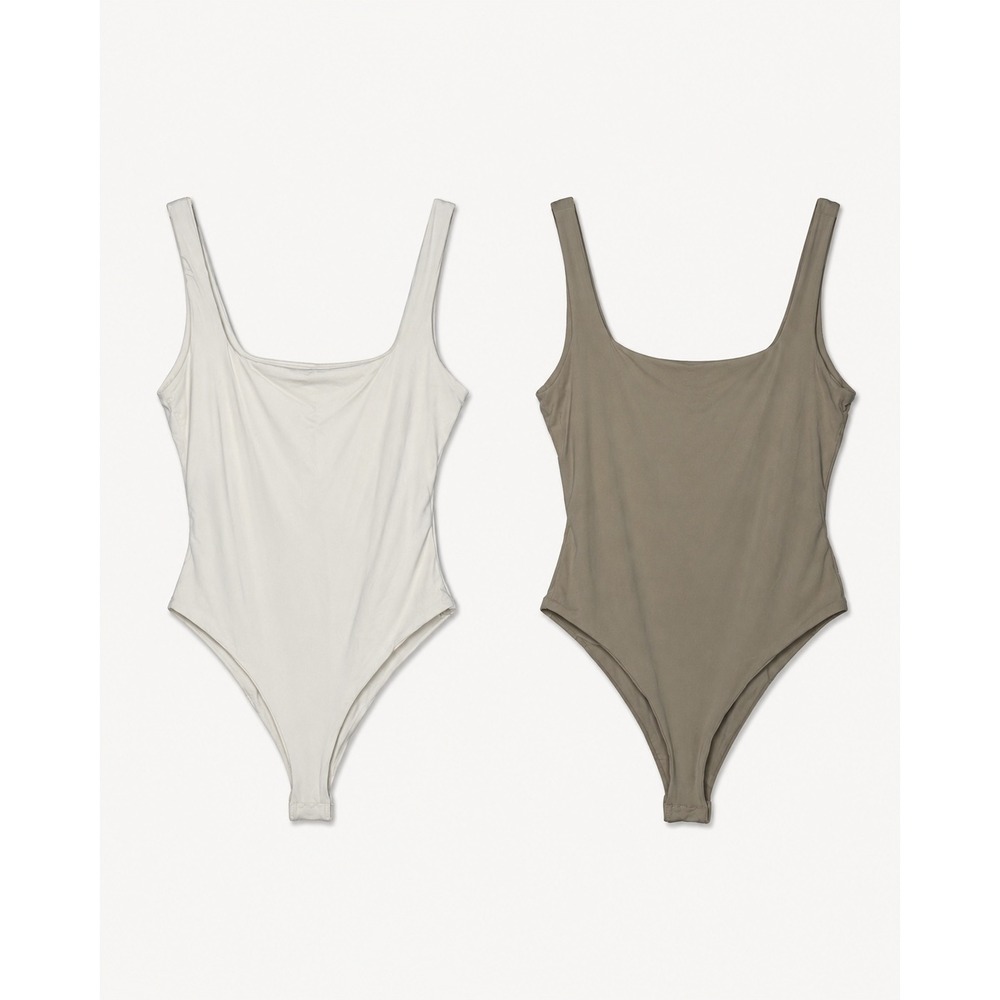 Silquee Bodysuit Bundle Women's L Neutral Square Neck Skims Dupe Set of 2